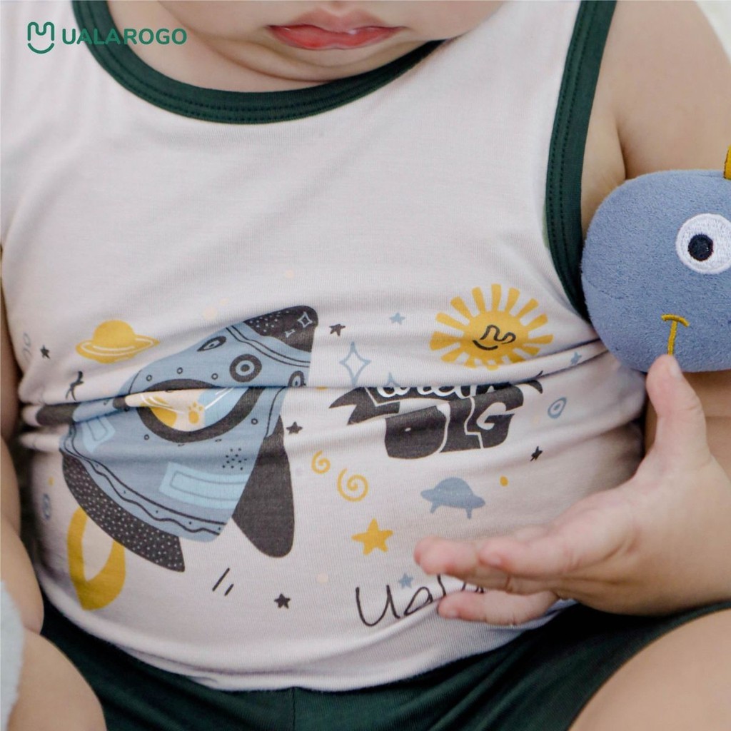 Bộ ba lỗ UalaRogo sợi tre màu xanh