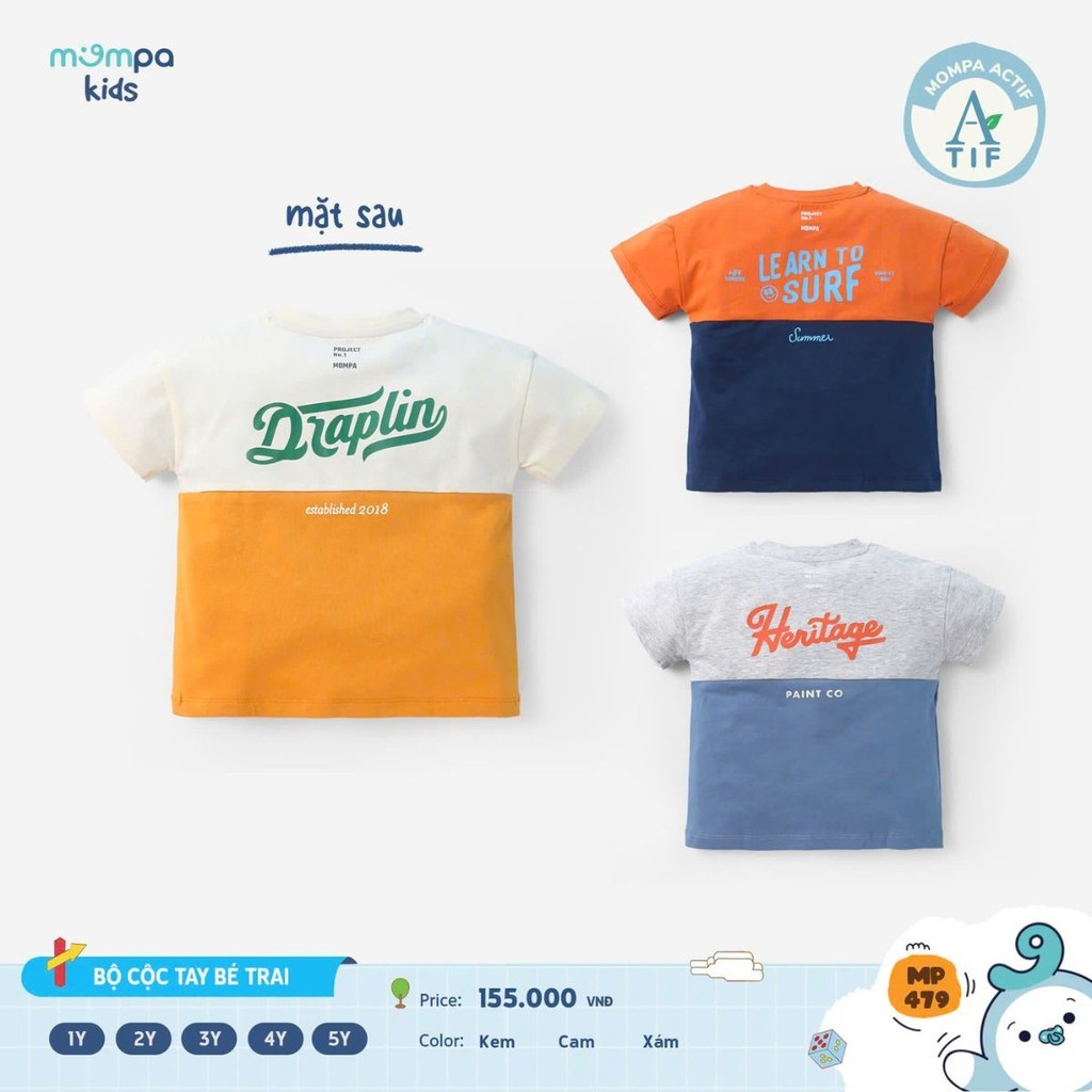 Mô tả Bộ cộc tay bé trai Mompa 1-5 tuổi vải Cotton Actif thoáng mát mềm mại co giãn 479 - 2