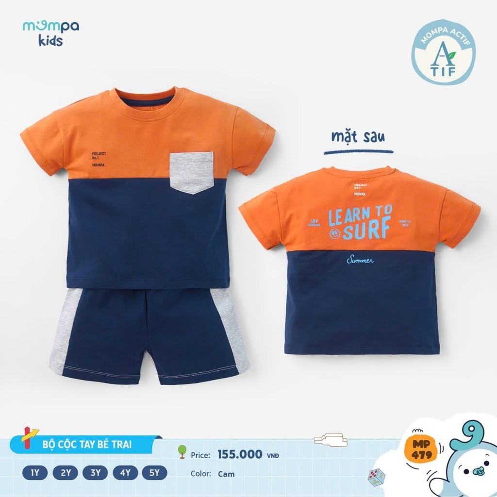 Mô tả Bộ cộc tay bé trai Mompa 1-5 tuổi vải Cotton Actif thoáng mát mềm mại co giãn 479 - 3