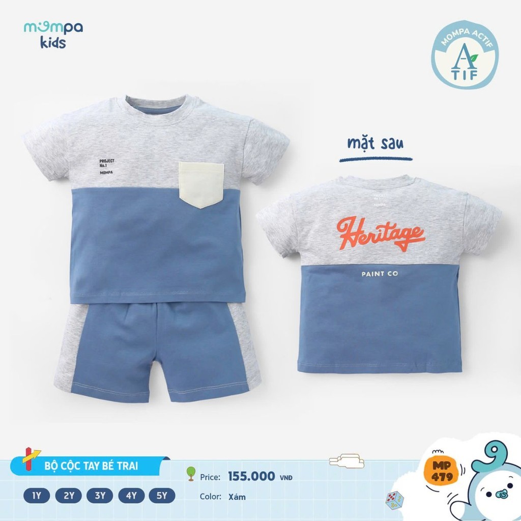 Mô tả Bộ cộc tay bé trai Mompa 1-5 tuổi vải Cotton Actif thoáng mát mềm mại co giãn 479 - 4