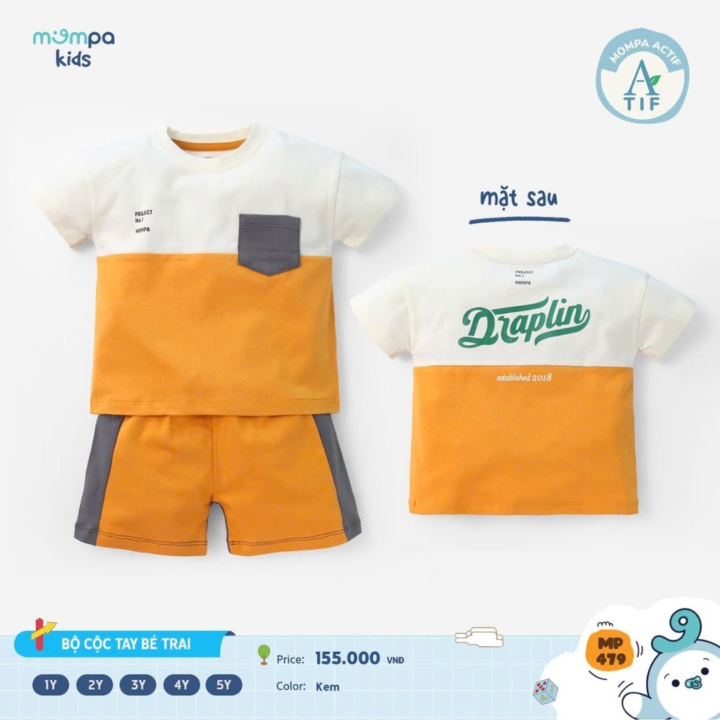 Mô tả Bộ cộc tay bé trai Mompa 1-5 tuổi vải Cotton Actif thoáng mát mềm mại co giãn 479 - 5