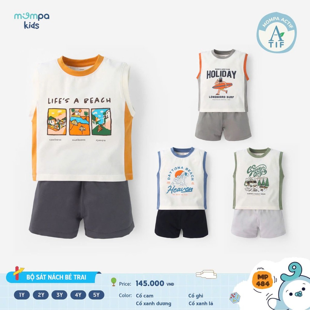 Đồ bộ bé trai Mompa ba lỗ Cotton Actif 484 - Ảnh 1