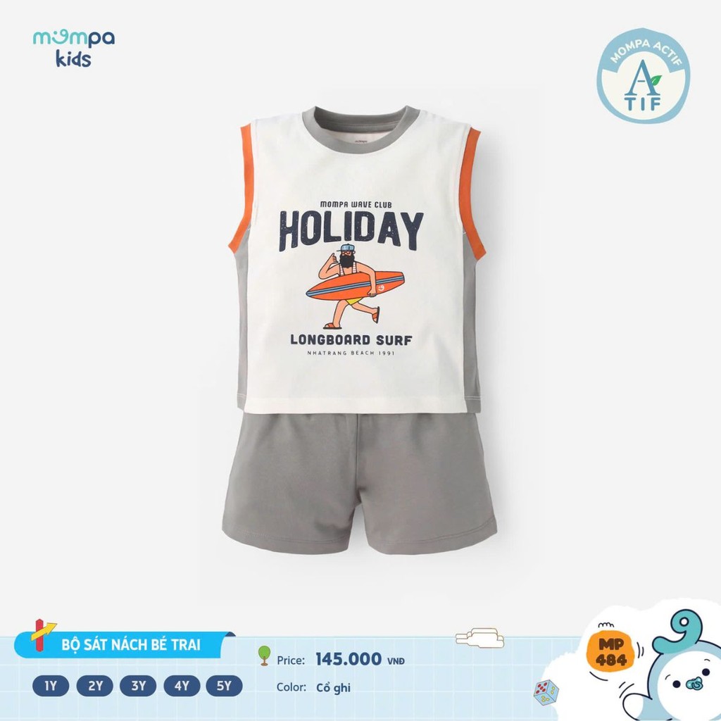 Đồ bộ bé trai Mompa ba lỗ Cotton Actif 484 - Ảnh 2