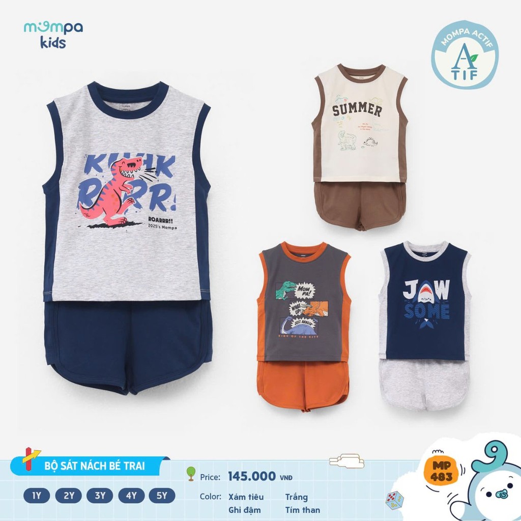 Đồ bộ bé trai Mompa ba lỗ Cotton Actif 484 - Ảnh 7