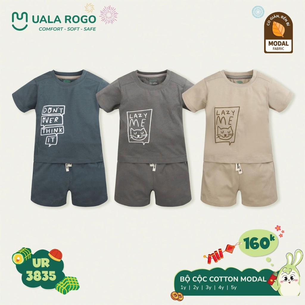 Đồ bộ bé trai bé gái Ualarogo cộc tay hình mèo