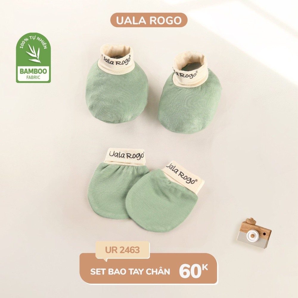Mô tả Set bao tay chân mũ sơ sinh cho bé Ualarogo 0-6 tháng vải sợi tre thoáng mát thấm hút co giãn 2462 - 9