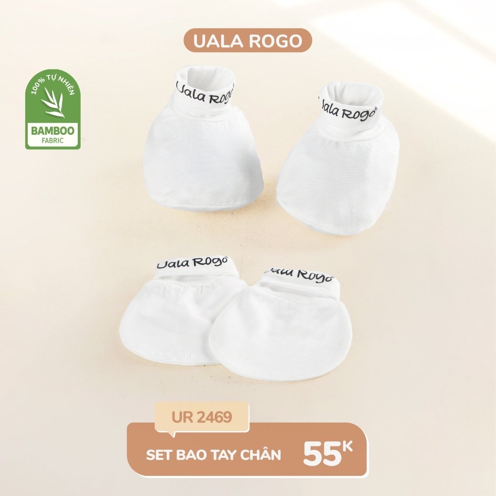 Mô tả Set bao tay chân mũ sơ sinh cho bé Ualarogo 0-6 tháng vải sợi tre thoáng mát thấm hút co giãn 2462 - 12