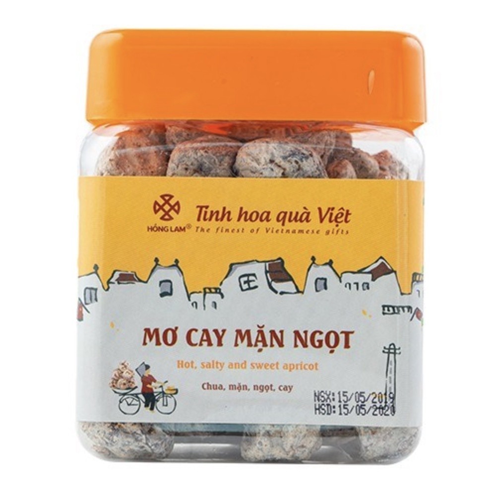 Mô tả Ô mai (xí muội) mơ cay mặn ngọt Hồng Lam dạng hộp và gói. Có vị cay, mặn, ngọt chua - 3
