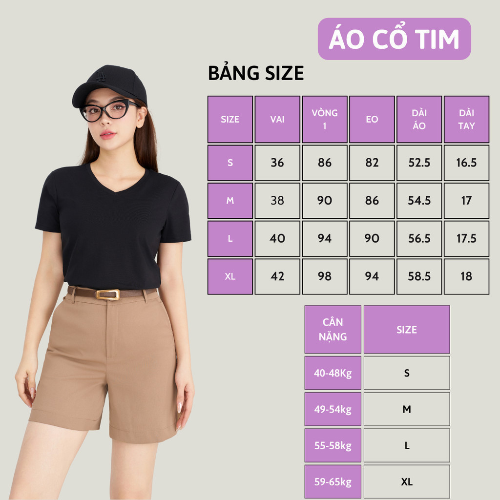 Mô tả Áo phông nữ cổ tim form vừa - Áo thun LOZA cổ - G0166 - 1