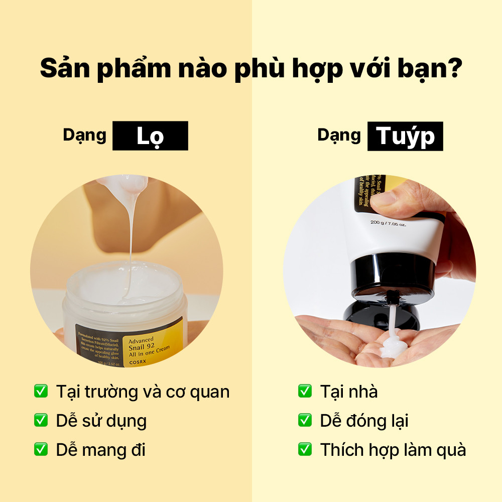 Mô tả Kem dưỡng ốc sên COSRX dạng tuýp 100g/50g với 92% chiết xuất dịch ốc sên - 3