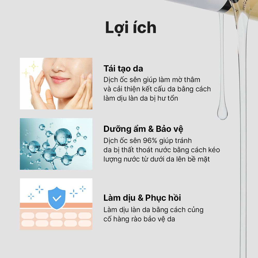 Mô tả Set serum ốc sên 96 mucin 100ml + kem dưỡng ẩm COSRX tái tạo phục hồi da chiết xuất 92% dịch ốc sên 100g - 6