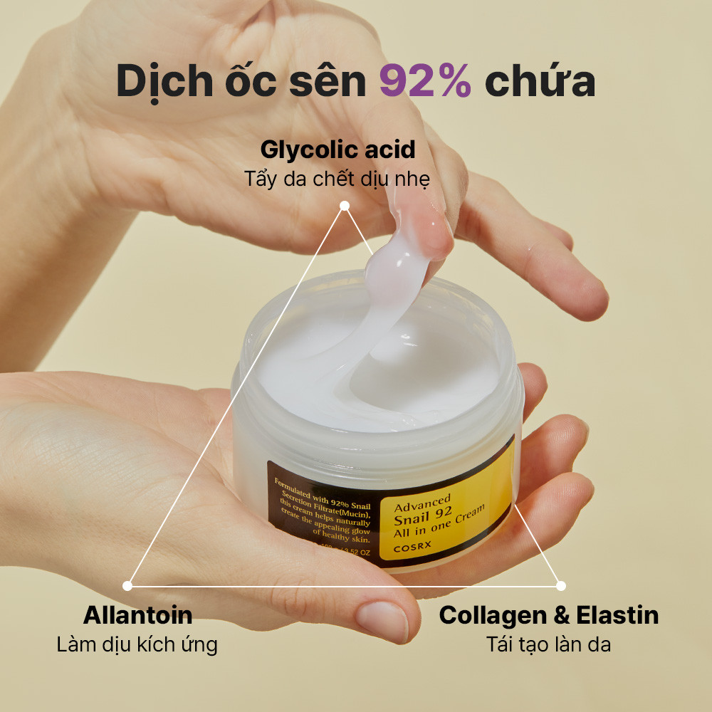 Mô tả Set serum ốc sên 96 mucin 100ml + kem dưỡng ẩm COSRX tái tạo phục hồi da chiết xuất 92% dịch ốc sên 100g - 12