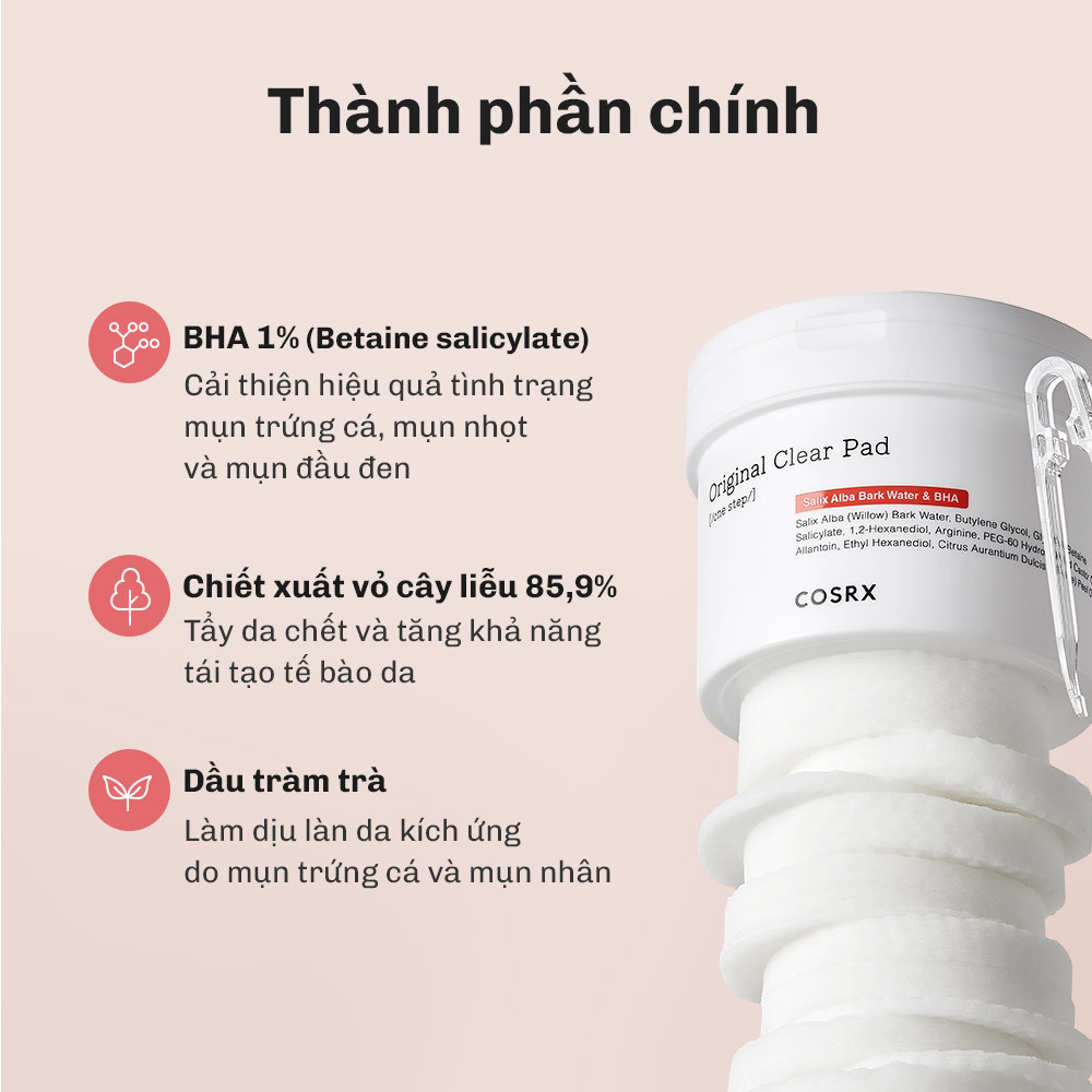 Mô tả COSRX OFFICIAL Hộp 70 bông toner BHA One Step Original Clear 135ml tẩy tế bào chết cải thiện mụn đầu đen/ đầu trắng - 4