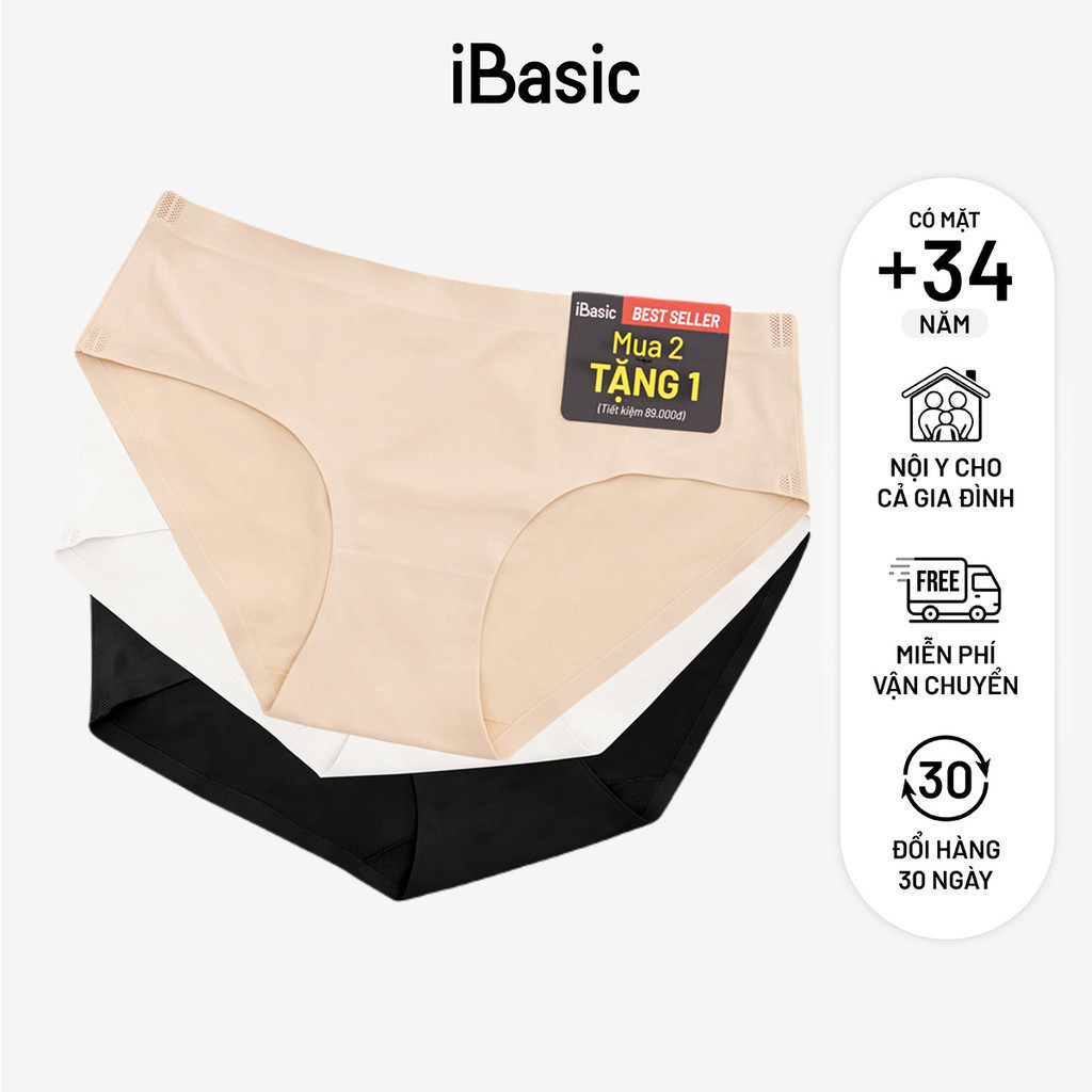 Mô tả Pack 3 combo quần lót nữ su lưng vừa không đường may không lộ viền iBasic PA3V188 và Pack 3 V199 3 màu da - 1