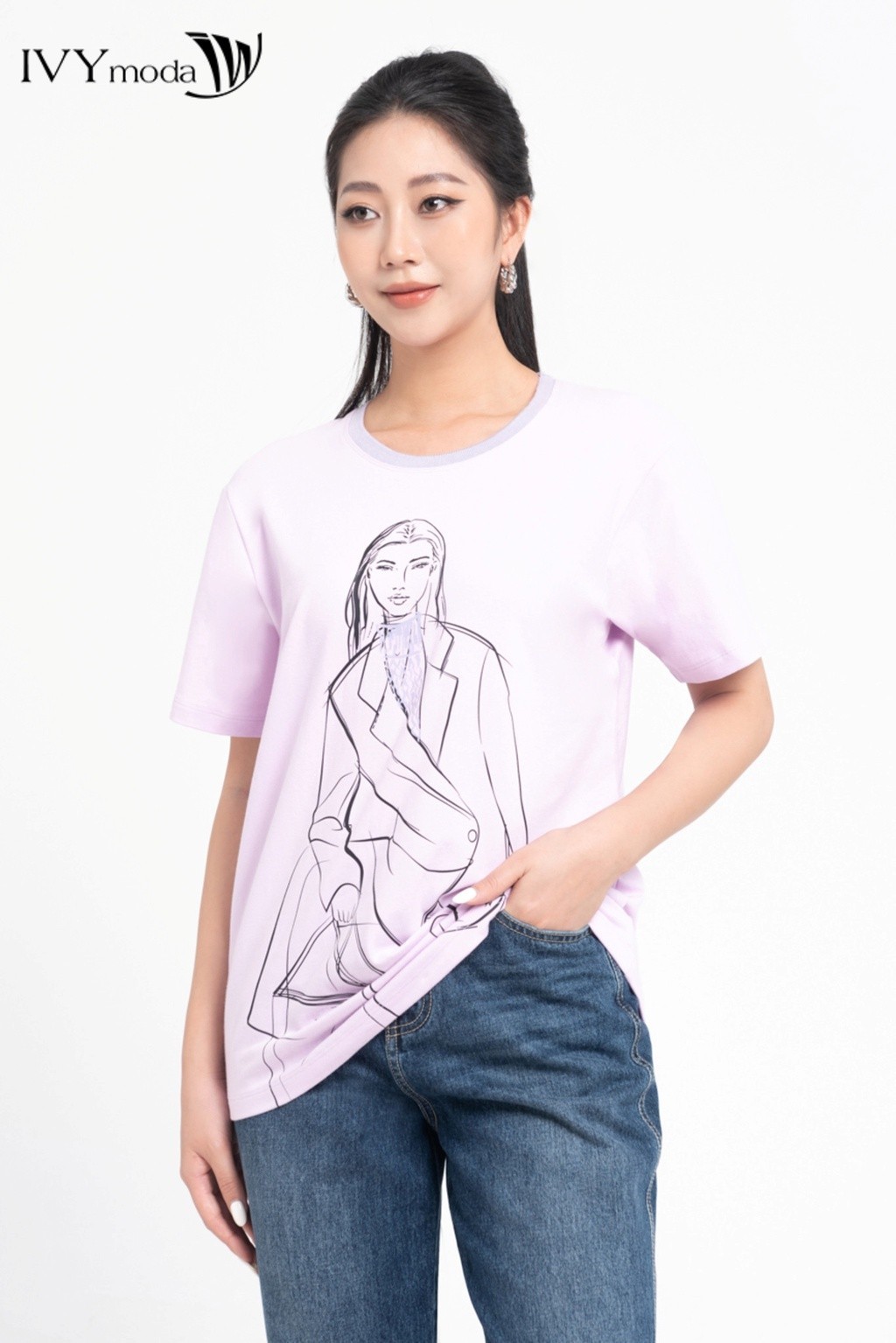 Mô tả Áo thun nữ in họa tiết vẽ IVY moda MS 57M8086 - 3
