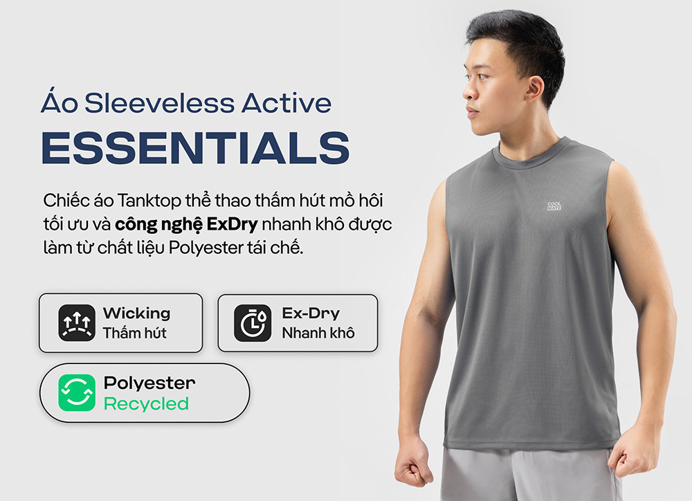 Mô tả Áo Sleeveless tanktop thể thao Active Essentials thấm hút nhanh khô Coolmate - 2