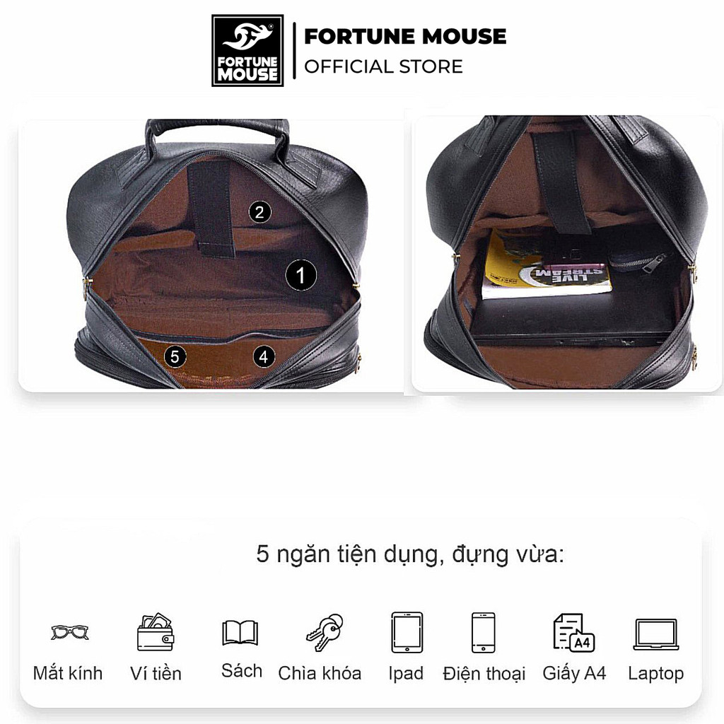 Mô tả Balo laptop da PU cao cấp chống nước Fortune Mouse A30 - 3