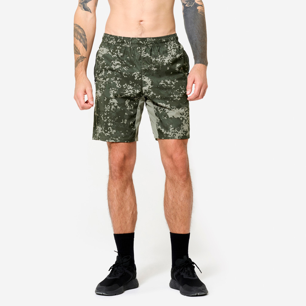 Mô tả Quần short tập fitness nam có túi khóa kéo DECATHLON Xanh lá kaki mã 8927169 - 1