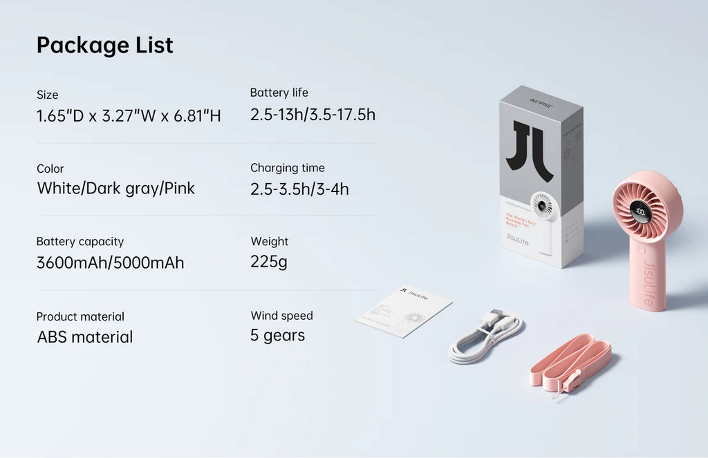 Mô tả Quạt Cầm Tay mini JISULIFE Life 4 Pin 3600/5000mAh | 5 Cấp Độ Gió - Sử Dụng Liên Tục 12H | Bảo Hành Chính Hãng 12 Tháng - 5