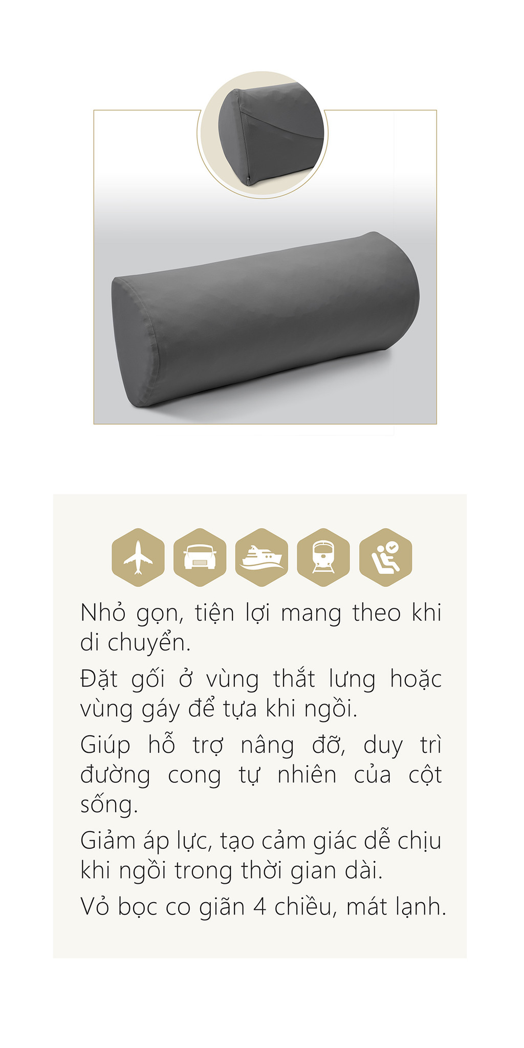 Mô tả Gối cao su thiên nhiên Kymdan Pillow LumbarLatex Travel - 2