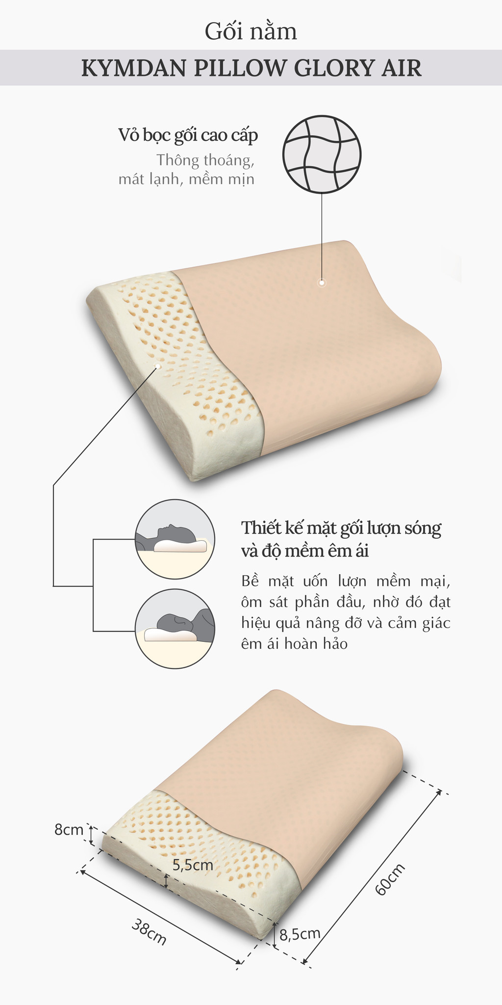 Mô tả Gối cao su thiên nhiên Kymdan Pillow Glory Air - 3