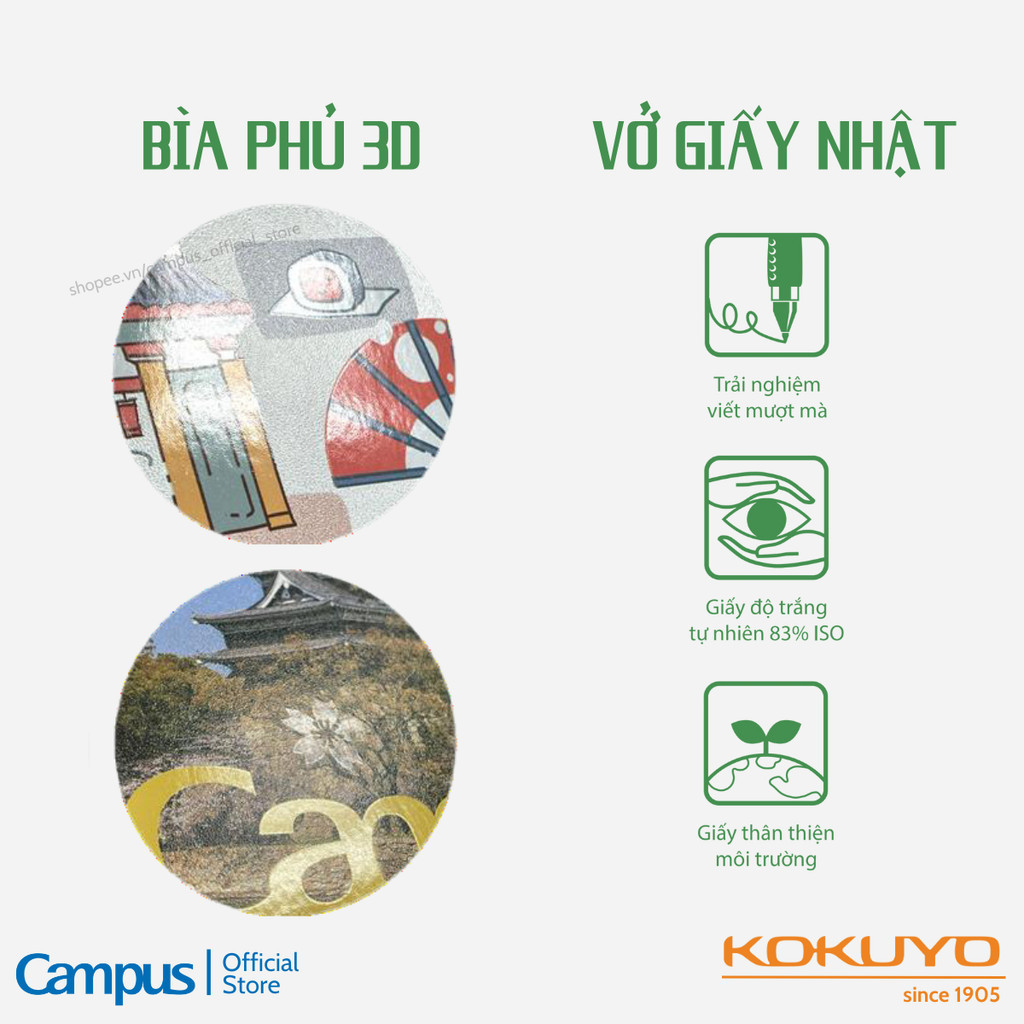 Mô tả Vở (Tập) Gáy Keo Giấy Nhật Bìa In 3D Kẻ Ngang Có Chấm 80/96/120/200 Trang Khổ B5/A5 Chính Hãng Campus - 5