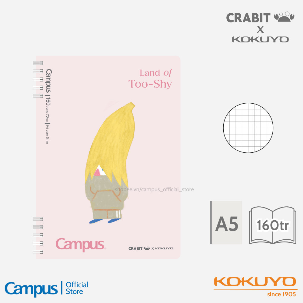 Mô tả Sổ Lò Xo 2 Đầu Kích Thước A5 Thiết Kế Series Land of Too Shy Dòng Kẻ Caro 5mm/ Kẻ Ngang 7mm Campus - 6