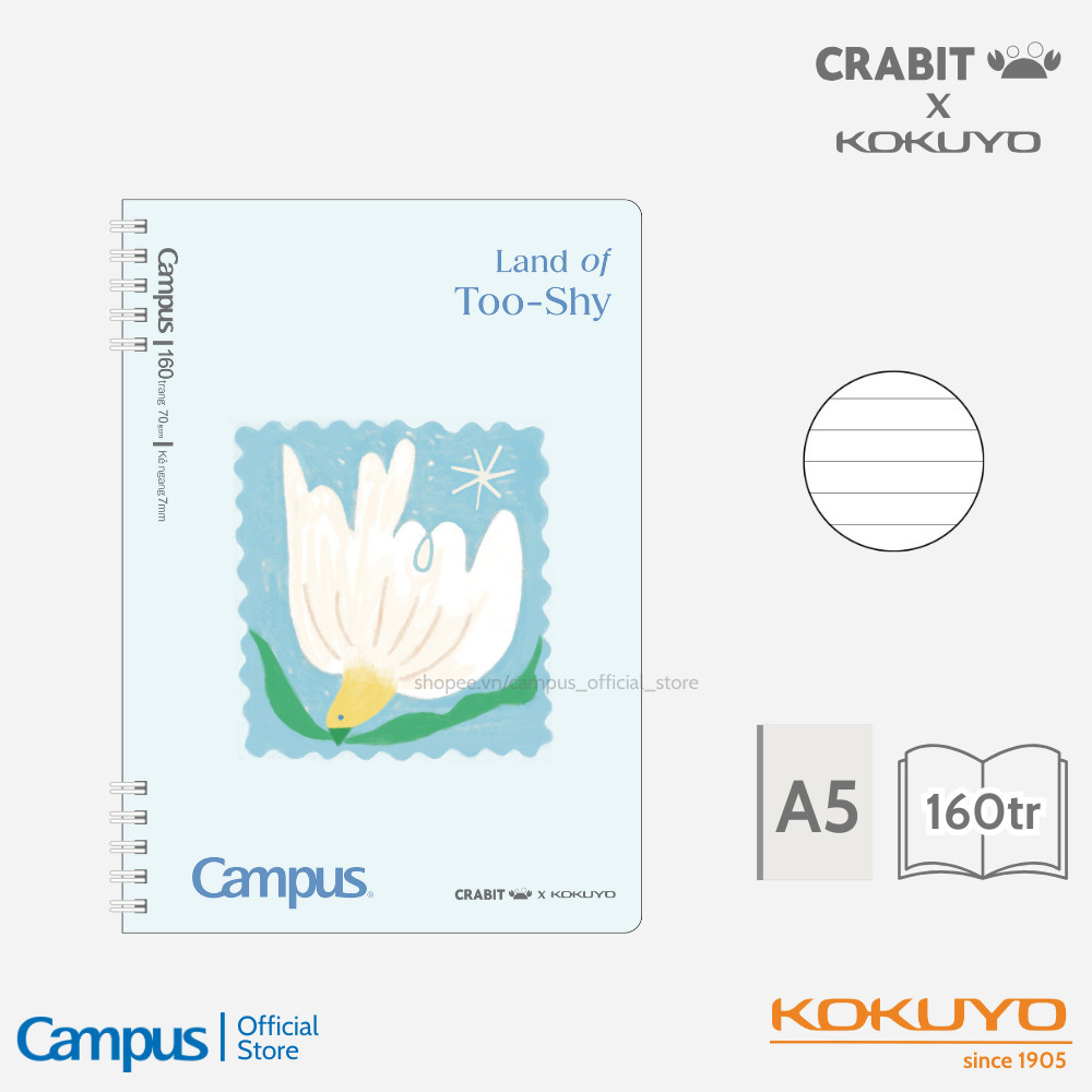 Mô tả Sổ Lò Xo 2 Đầu Kích Thước A5 Thiết Kế Series Land of Too Shy Dòng Kẻ Caro 5mm/ Kẻ Ngang 7mm Campus - 7