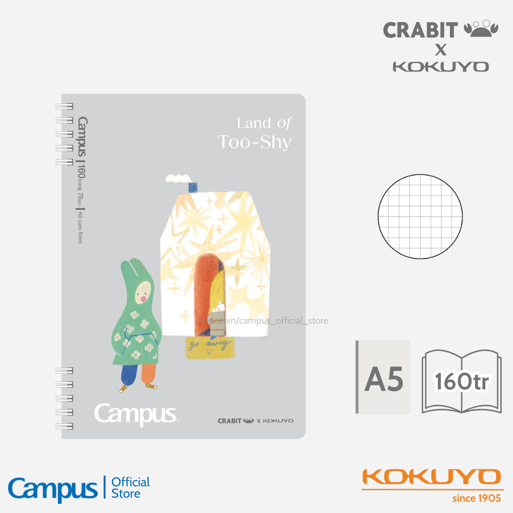 Mô tả Sổ Lò Xo 2 Đầu Kích Thước A5 Thiết Kế Series Land of Too Shy Dòng Kẻ Caro 5mm/ Kẻ Ngang 7mm Campus - 8