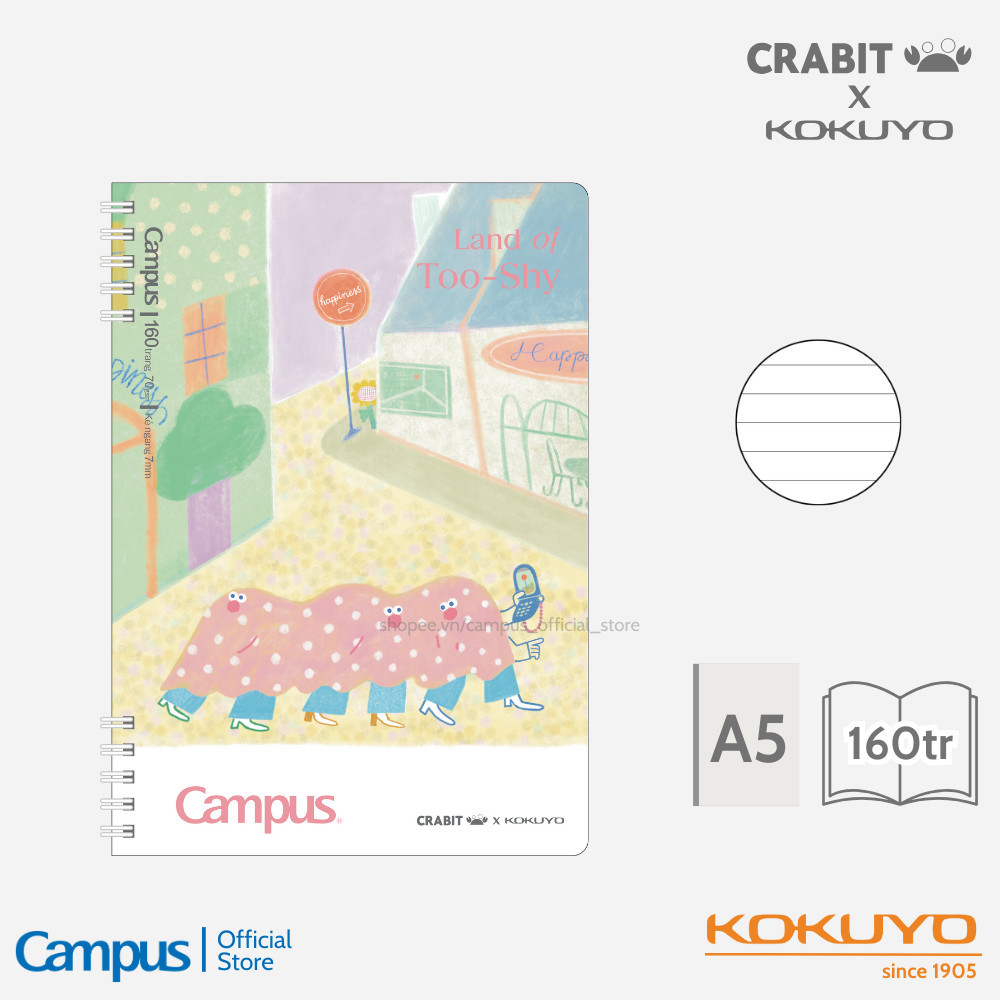 Mô tả Sổ Lò Xo 2 Đầu Kích Thước A5 Thiết Kế Series Land of Too Shy Dòng Kẻ Caro 5mm/ Kẻ Ngang 7mm Campus - 9