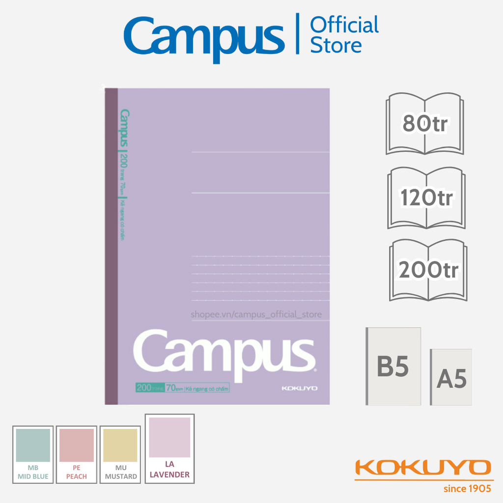 Mô tả Vở (Tập) Gáy Keo Kusumi Series Kẻ Ngang Có Chấm/ 4 Ly Ngang 80/120/200 Trang Khổ B5 Chính Hãng Campus - 3