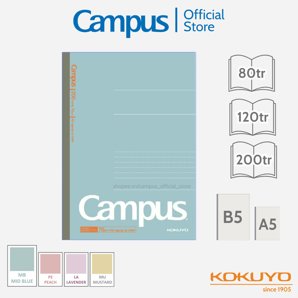 Mô tả Vở (Tập) Gáy Keo Kusumi Series Kẻ Ngang Có Chấm/ 4 Ly Ngang 80/120/200 Trang Khổ B5 Chính Hãng Campus - 4