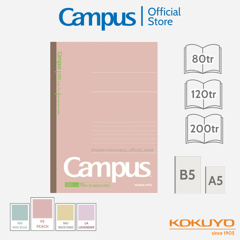 Mô tả Vở (Tập) Gáy Keo Kusumi Series Kẻ Ngang Có Chấm/ 4 Ly Ngang 80/120/200 Trang Khổ B5 Chính Hãng Campus - 5