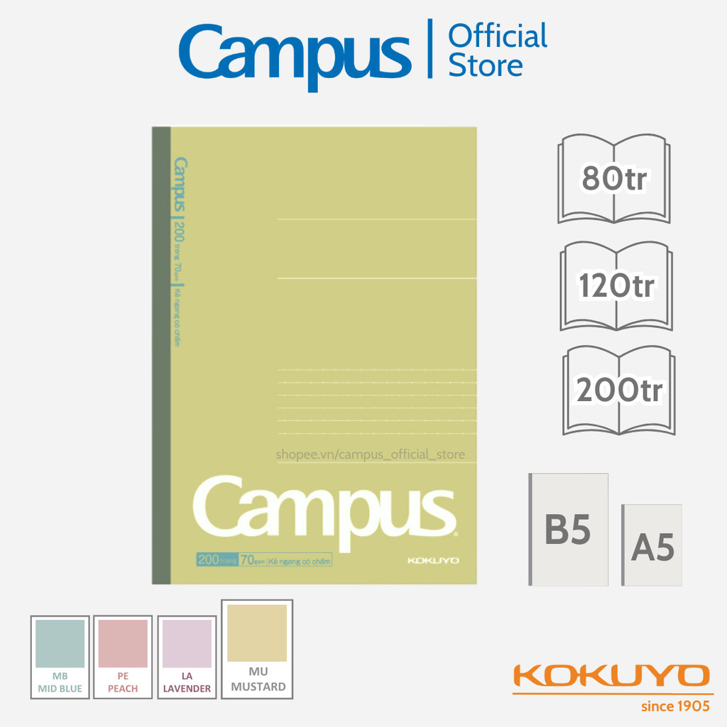 Mô tả Vở (Tập) Gáy Keo Kusumi Series Kẻ Ngang Có Chấm/ 4 Ly Ngang 80/120/200 Trang Khổ B5 Chính Hãng Campus - 6