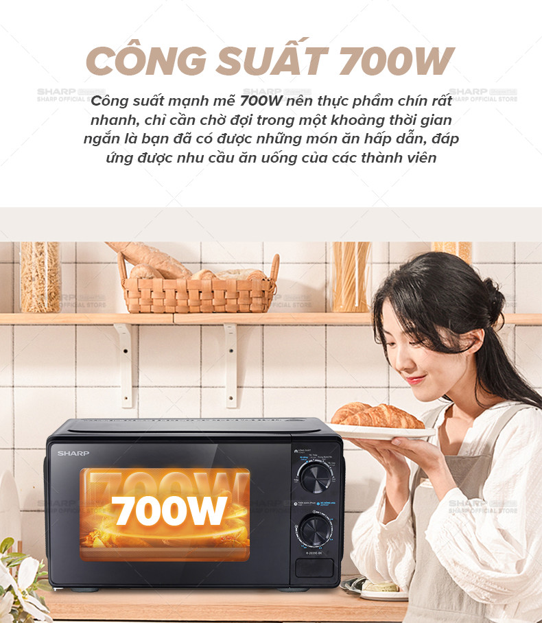Mô tả Lò vi sóng dòng Cơ Sharp R-2039E-BK - Dung tích 20L, công suất 700W - 3