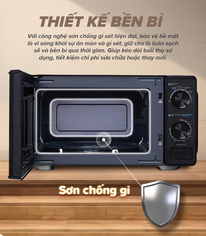 Mô tả Lò vi sóng dòng Cơ Sharp R-2039E-BK - Dung tích 20L, công suất 700W - 5