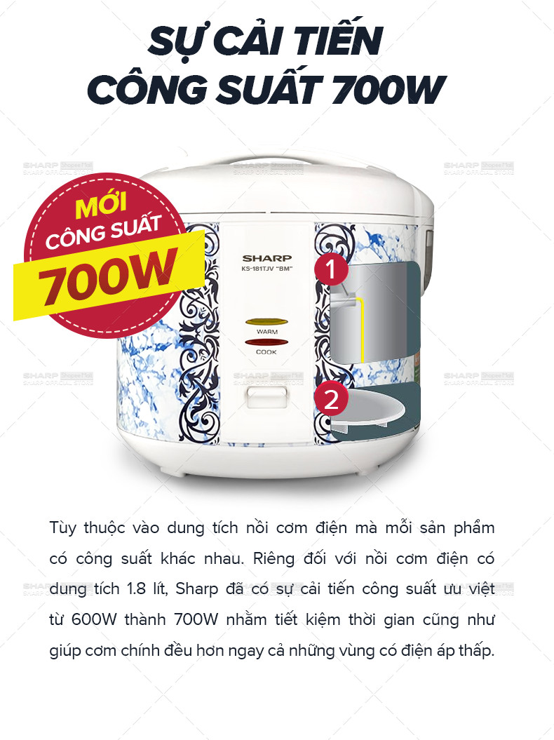 Mô tả Nồi cơm điện dòng chống dính tăng cường xử hấp KS-181TJV "BM" -  Bảo hành chính hãng 12 Tháng - 2