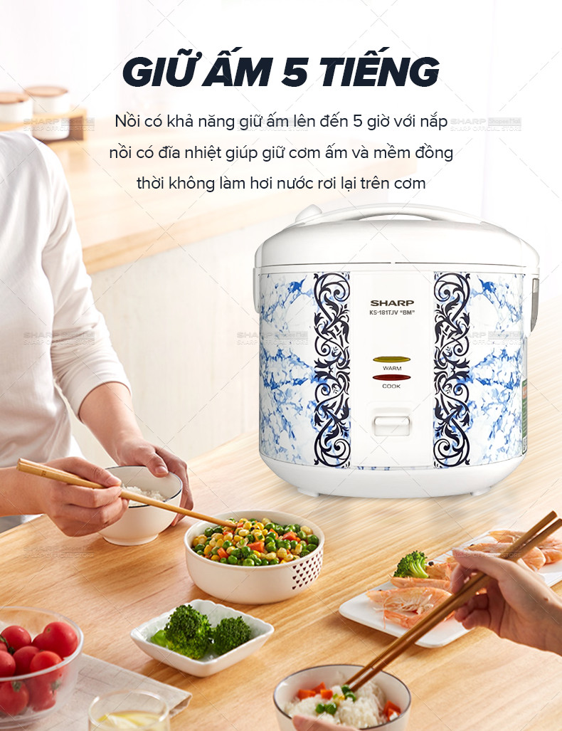 Mô tả Nồi cơm điện dòng chống dính tăng cường xử hấp KS-181TJV "BM" -  Bảo hành chính hãng 12 Tháng - 6