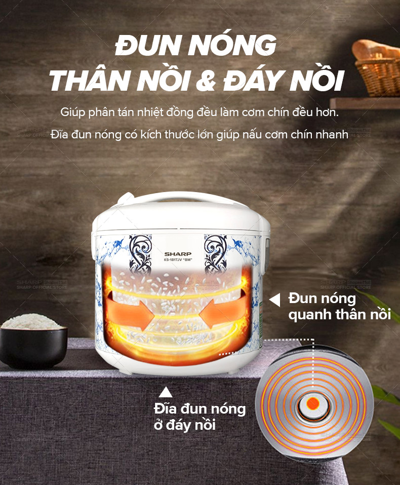 Mô tả Nồi cơm điện dòng chống dính tăng cường xử hấp KS-181TJV "BM" -  Bảo hành chính hãng 12 Tháng - 7