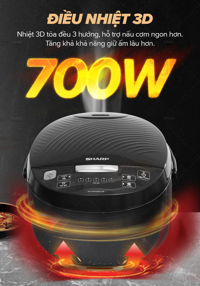 Mô tả Nồi Cơm Điện Tử Sharp KS-COM152EV-DS Dung tích 1.5L, 4 Chức năng nấu, Lòng nồi 5 lớp - 2