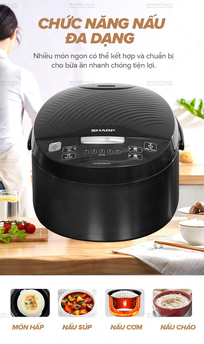 Mô tả Nồi Cơm Điện Tử Sharp KS-COM152EV-DS Dung tích 1.5L, 4 Chức năng nấu, Lòng nồi 5 lớp - 4