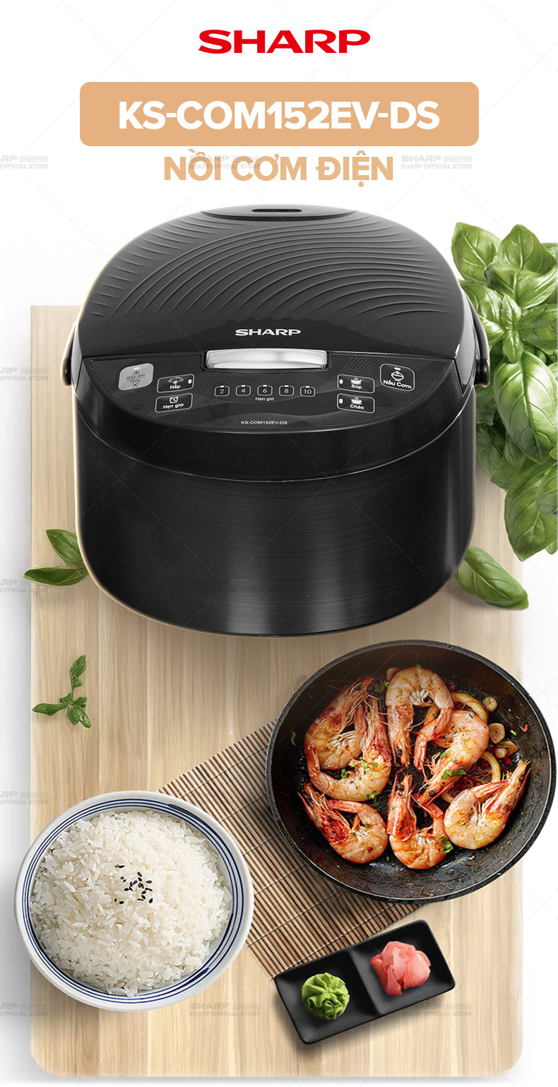 Mô tả Nồi Cơm Điện Tử Sharp KS-COM152EV-DS Dung tích 1.5L, 4 Chức năng nấu, Lòng nồi 5 lớp - 5