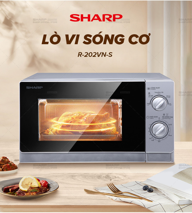 Mô tả Lò Vi Sóng Cơ Sharp R-202VN-S/R-203VN-M/R-205VN-S [800W + 5 mức công suất + Hẹn giờ 35p - Bảo hành chính hãng 12 tháng - 1