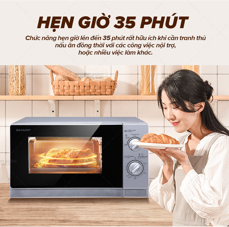 Mô tả Lò Vi Sóng Cơ Sharp R-202VN-S/R-203VN-M/R-205VN-S [800W + 5 mức công suất + Hẹn giờ 35p - Bảo hành chính hãng 12 tháng - 4