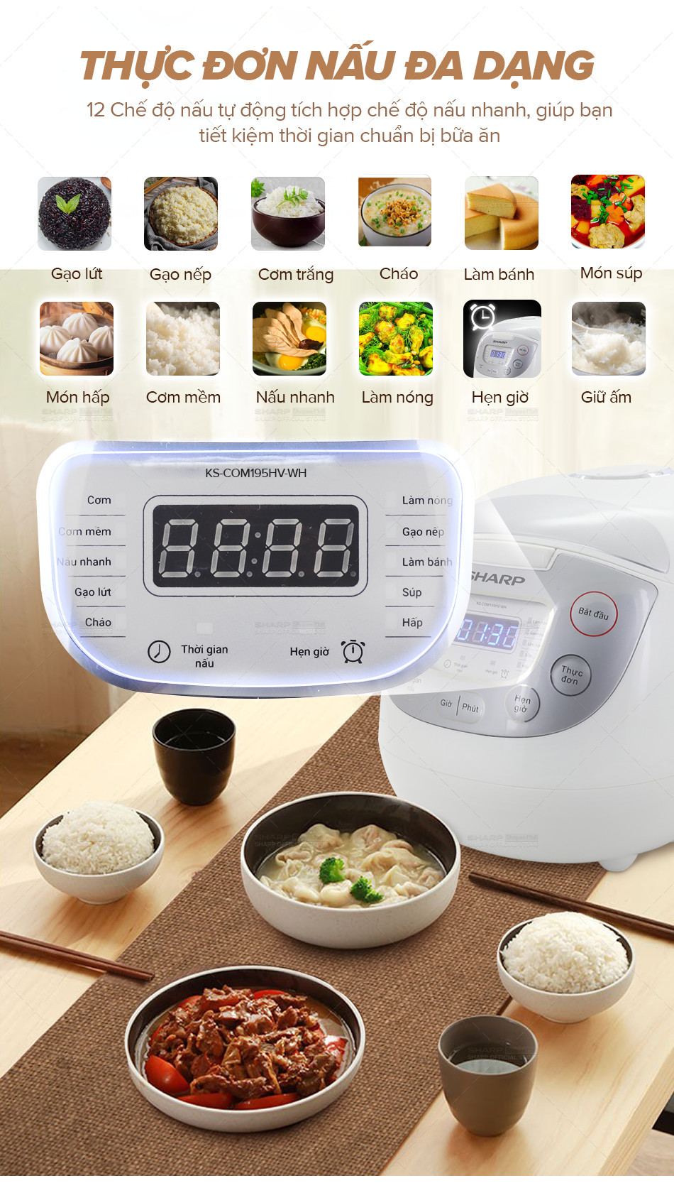 Nồi cơm điện tử Sharp KS-COM195HV-WH - Các bộ phận
