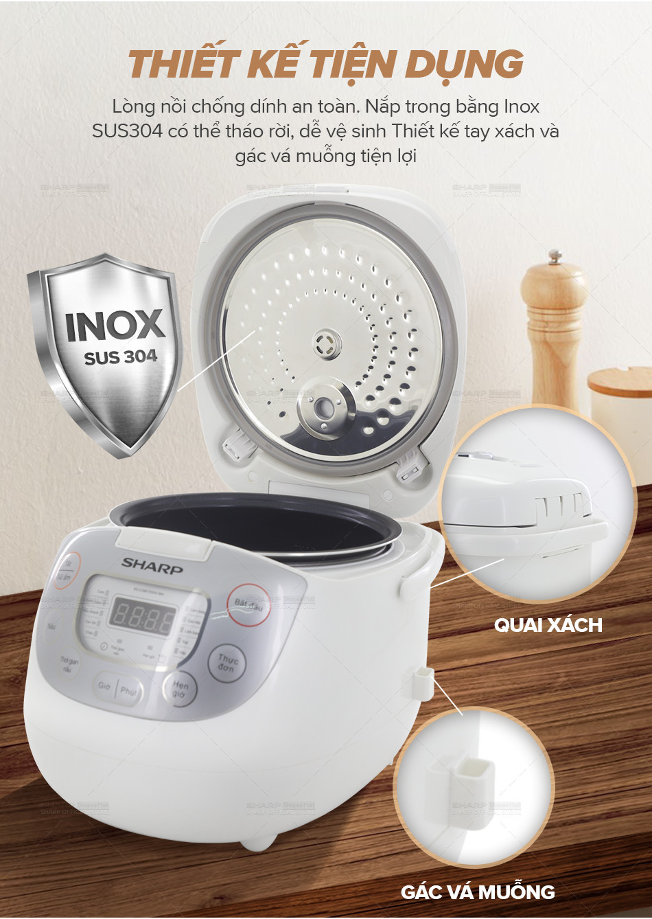 Nồi cơm điện tử Sharp KS-COM195HV-WH - Thông số kỹ thuật