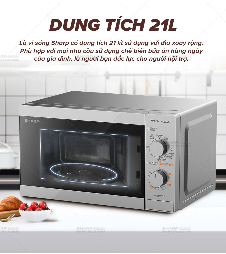 Mô tả Lò Vi Sóng Cơ Có Nướng R-G211TV-SL/BK 21L [ Công Suất 800W,3 Chức năng nướng kết hợp] - 1