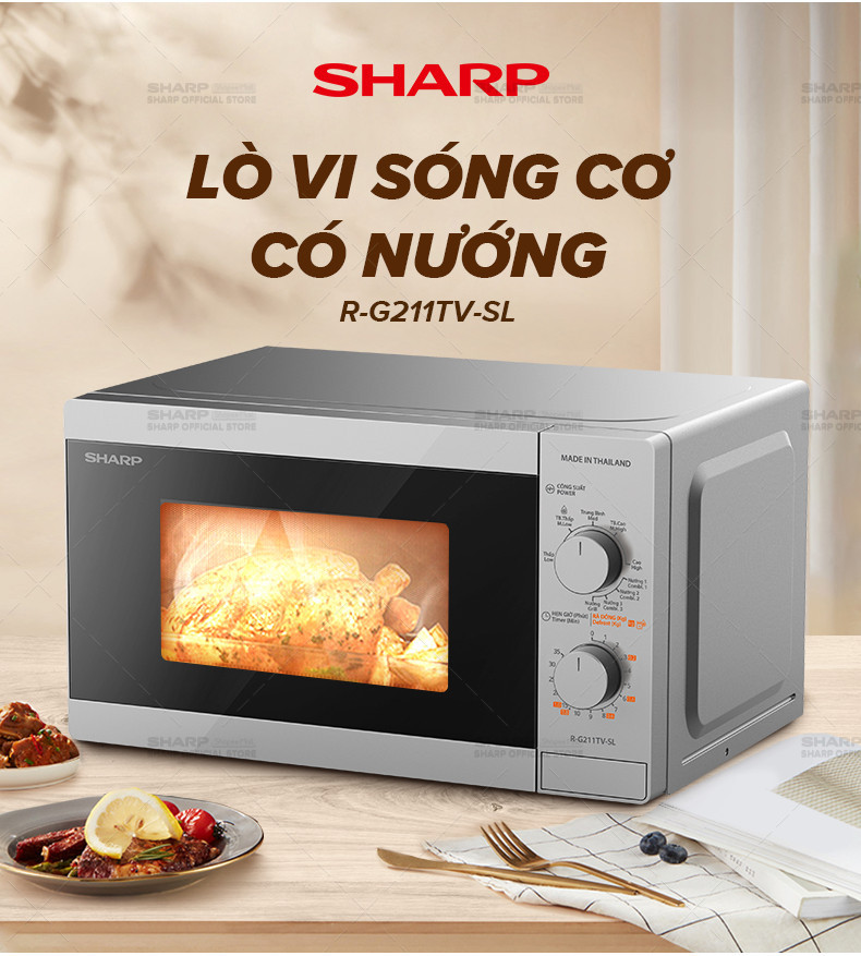 Mô tả Lò Vi Sóng Cơ Có Nướng R-G211TV-SL/BK 21L [ Công Suất 800W,3 Chức năng nướng kết hợp] - 3