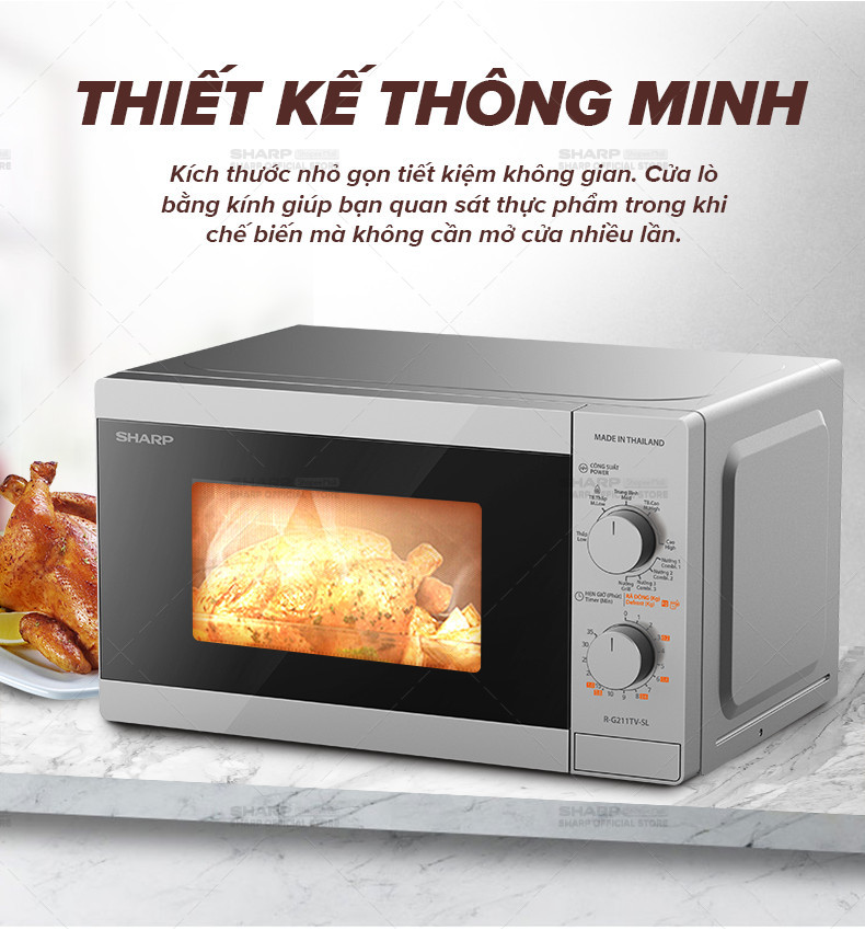 Mô tả Lò Vi Sóng Cơ Có Nướng R-G211TV-SL/BK 21L [ Công Suất 800W,3 Chức năng nướng kết hợp] - 4