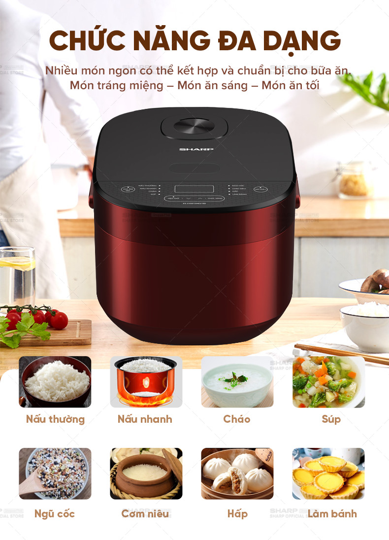 Nồi cơm điện Sharp KS-COM194EV-BK/RD